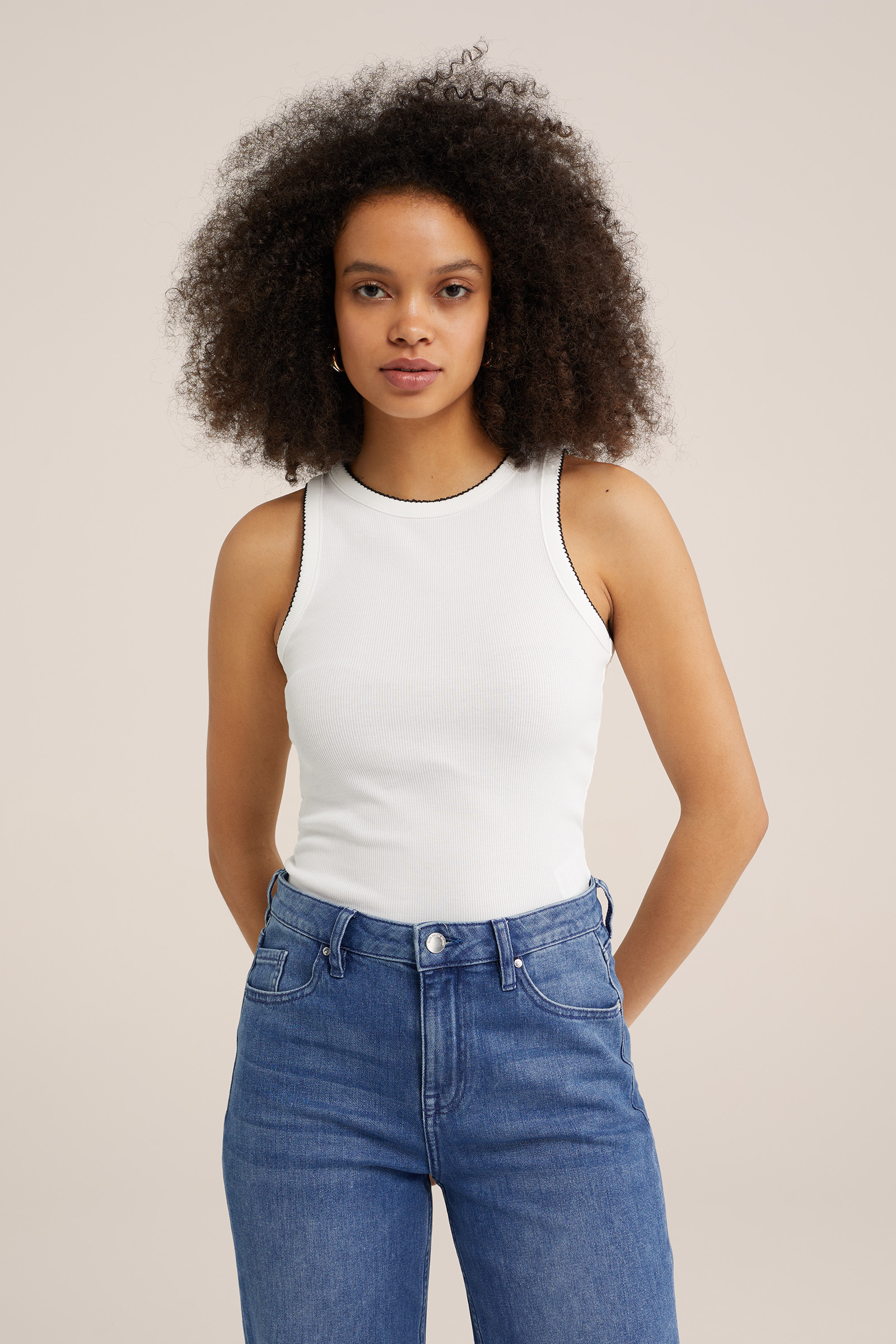 geribd singlet met contrast WE Fashion Wit