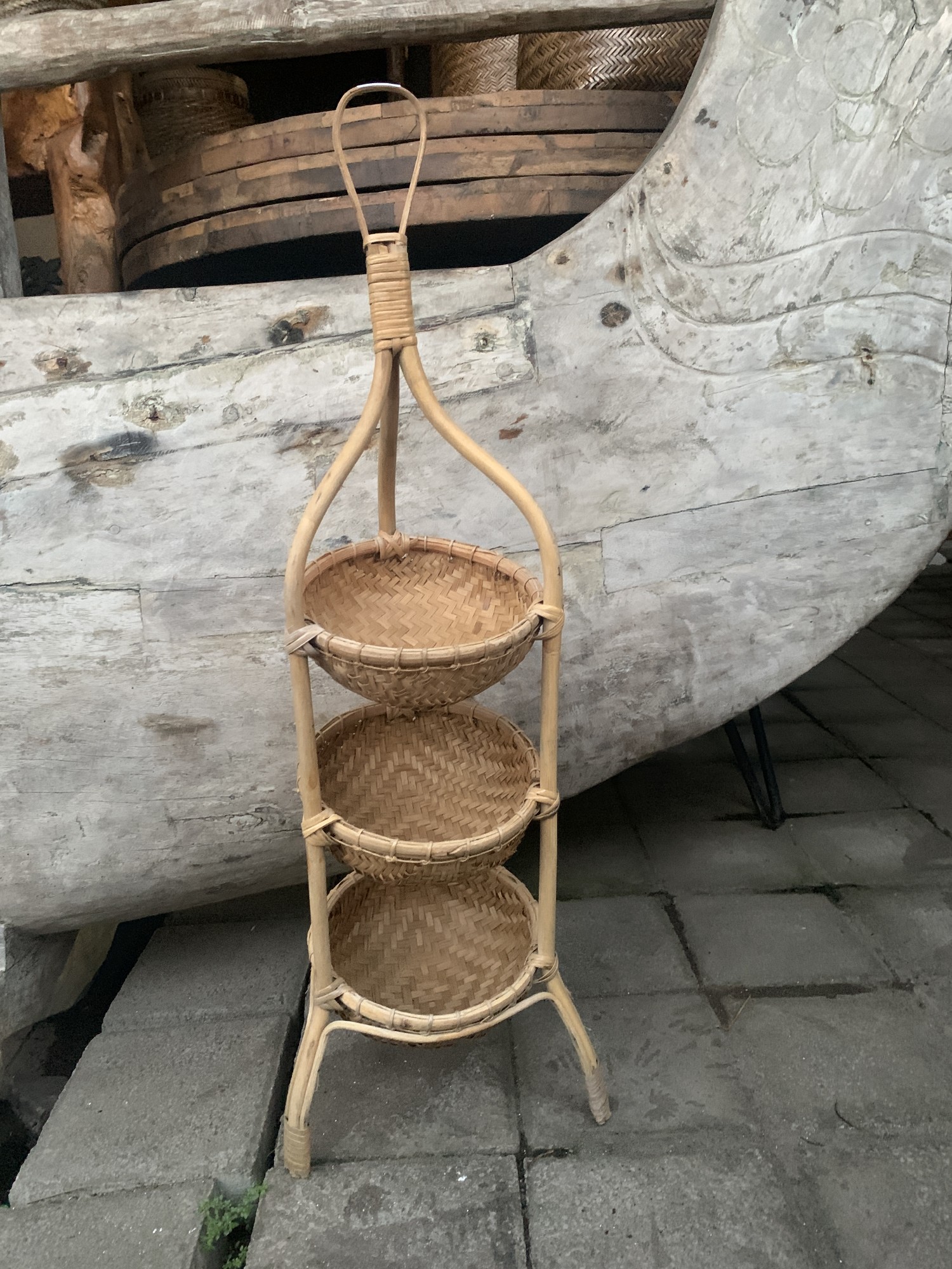 Display mit 3 Körben, Bambus, H 85 cm, Ø 30 cm von fischer's lagerhaus