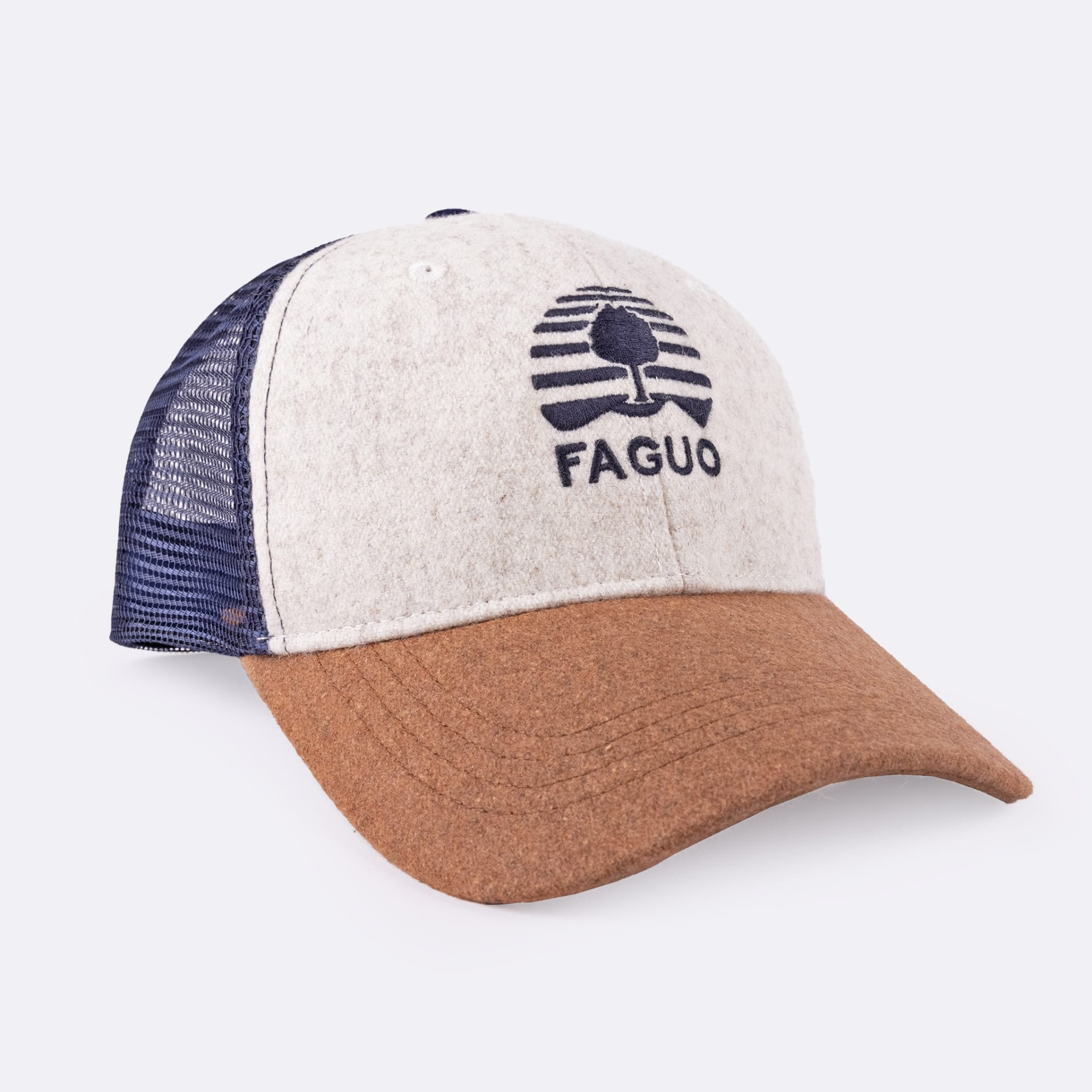 Casquette bleu marine & camel laine et polyester - modèle Cap trucker
