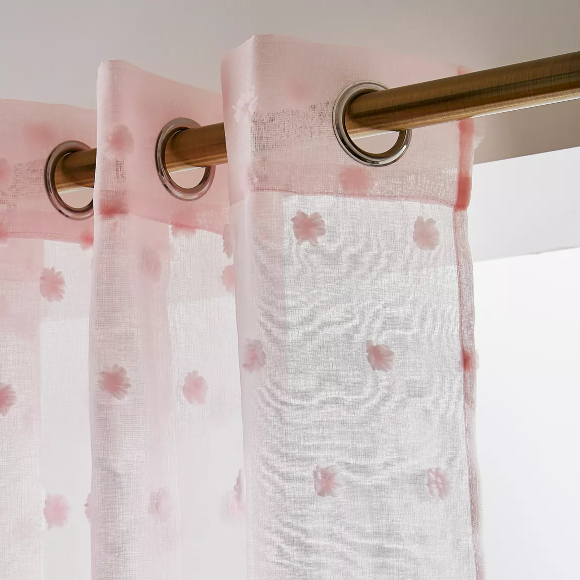 Voilage oeillets pompons (140 x 280 cm) Emie Rose