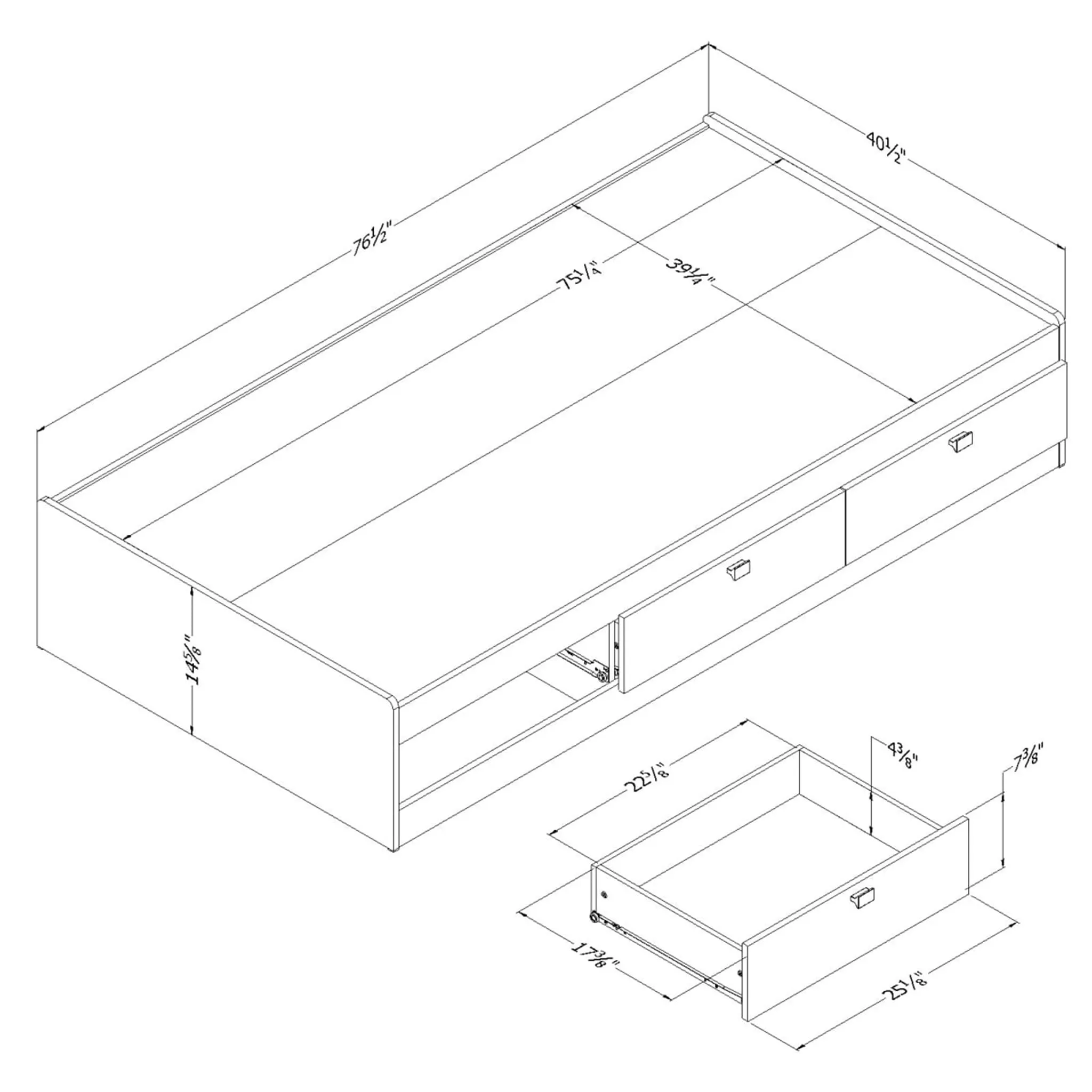 South Shore Lit Matelot Simple 3 Tiroirs Spark - Blanc Solide