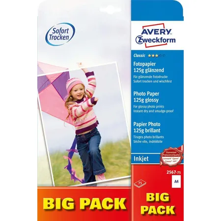 Avery Zweckform 2567-75 Classic Inkjet Fotopapier, DIN A4, einseitig beschichtet, 125 g/m², 75 Blatt