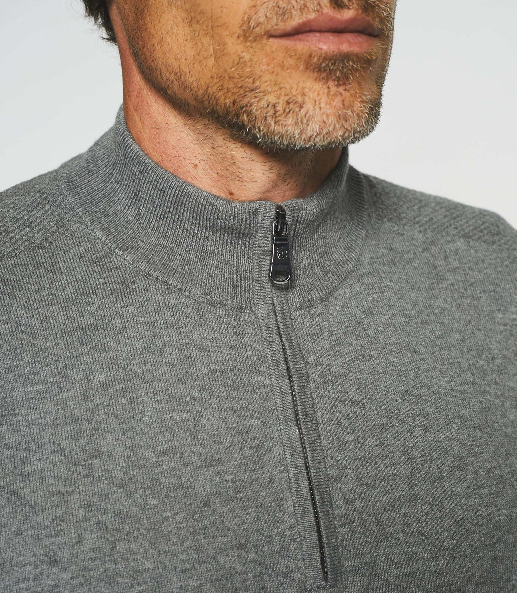 Pull col zippé en coton-cachemire gris chiné BACARY