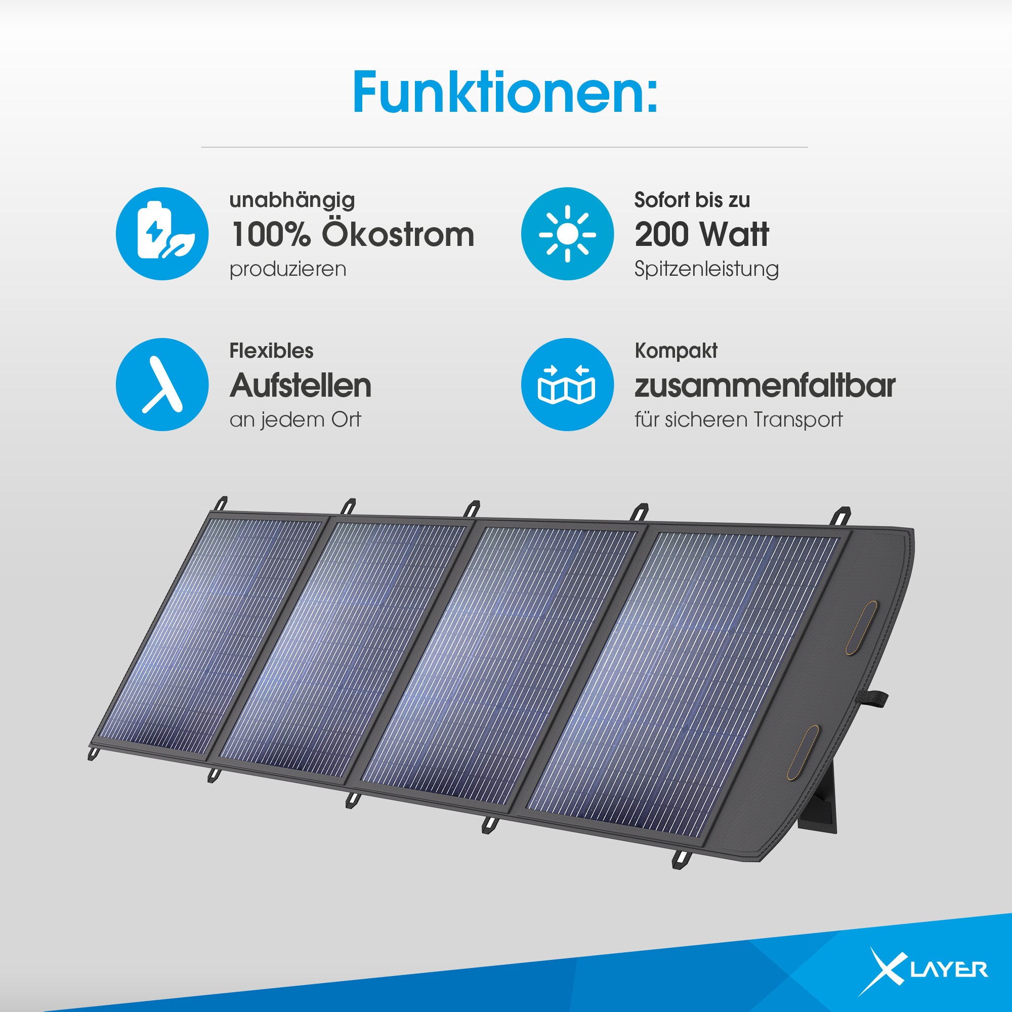 Xlayer CHARGER Solarpanel 200W faltbar tragbar mobile Stromversorgung USB-C Notstrom