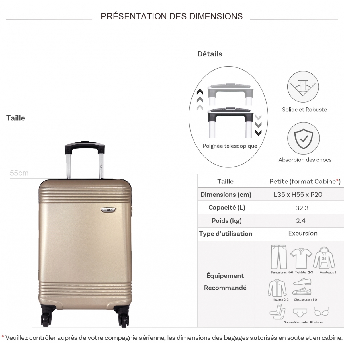Truck Valise cabine passe-partout rigide Truck ABS 55cm