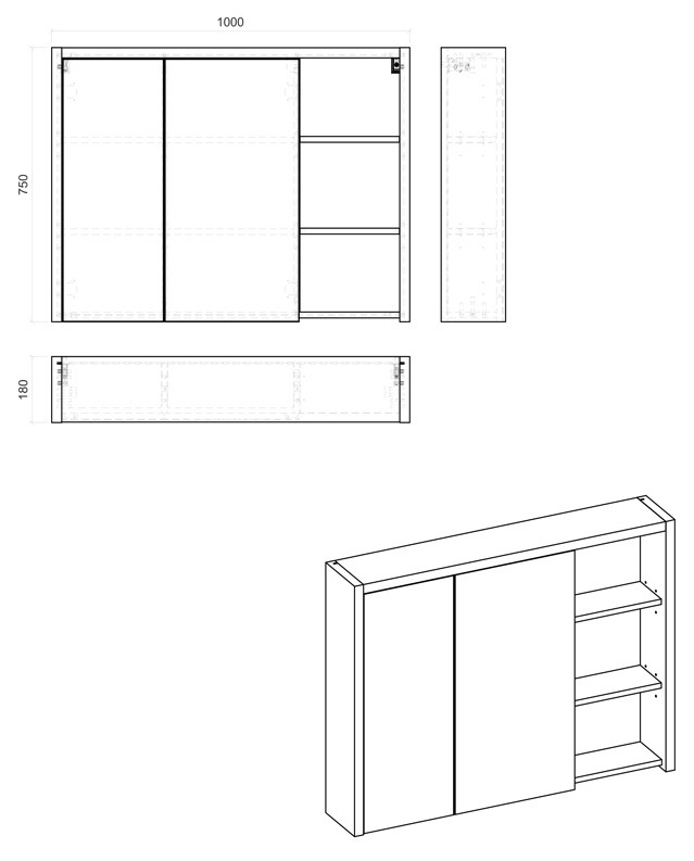 Comad Devon 846 FSC spiegelkast 100cm eiken/antraciet