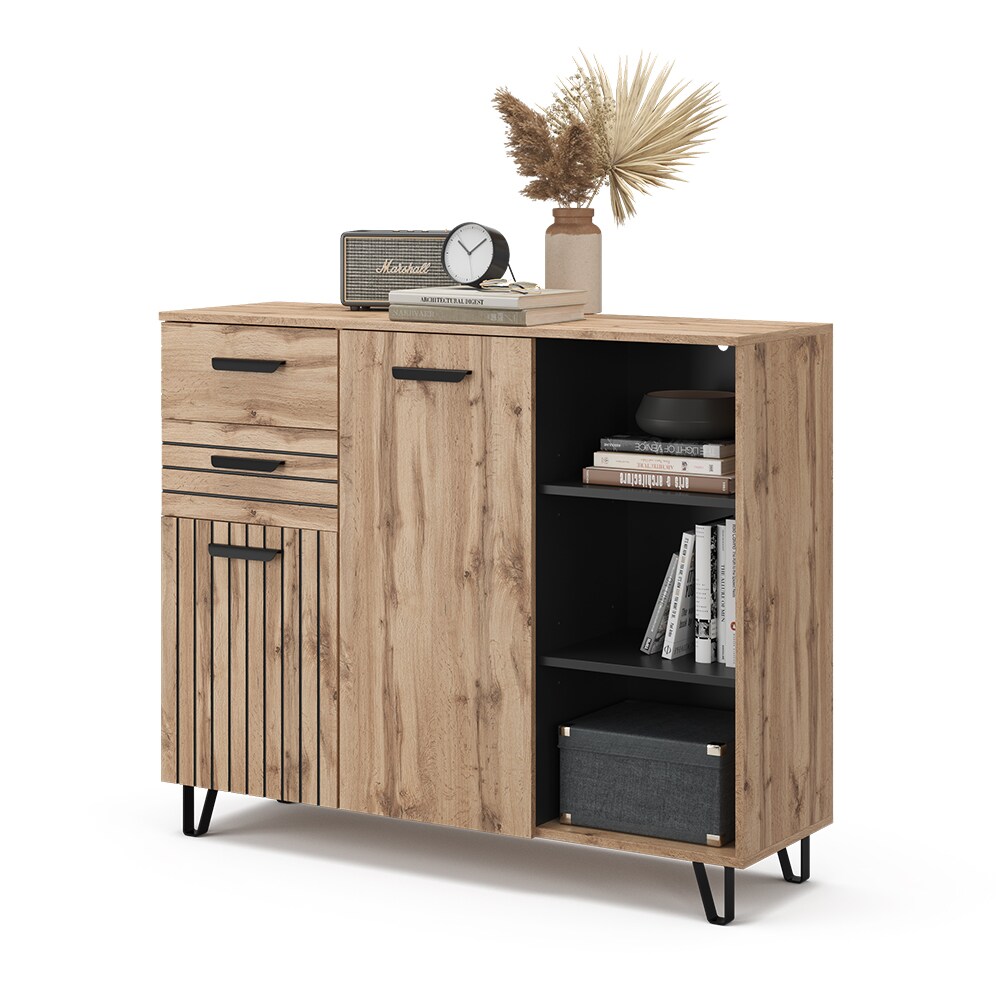 Vicco Sideboard Amber Eiche Wotan 120 x 100 cm mit 2 Türen und 2 Schubladen