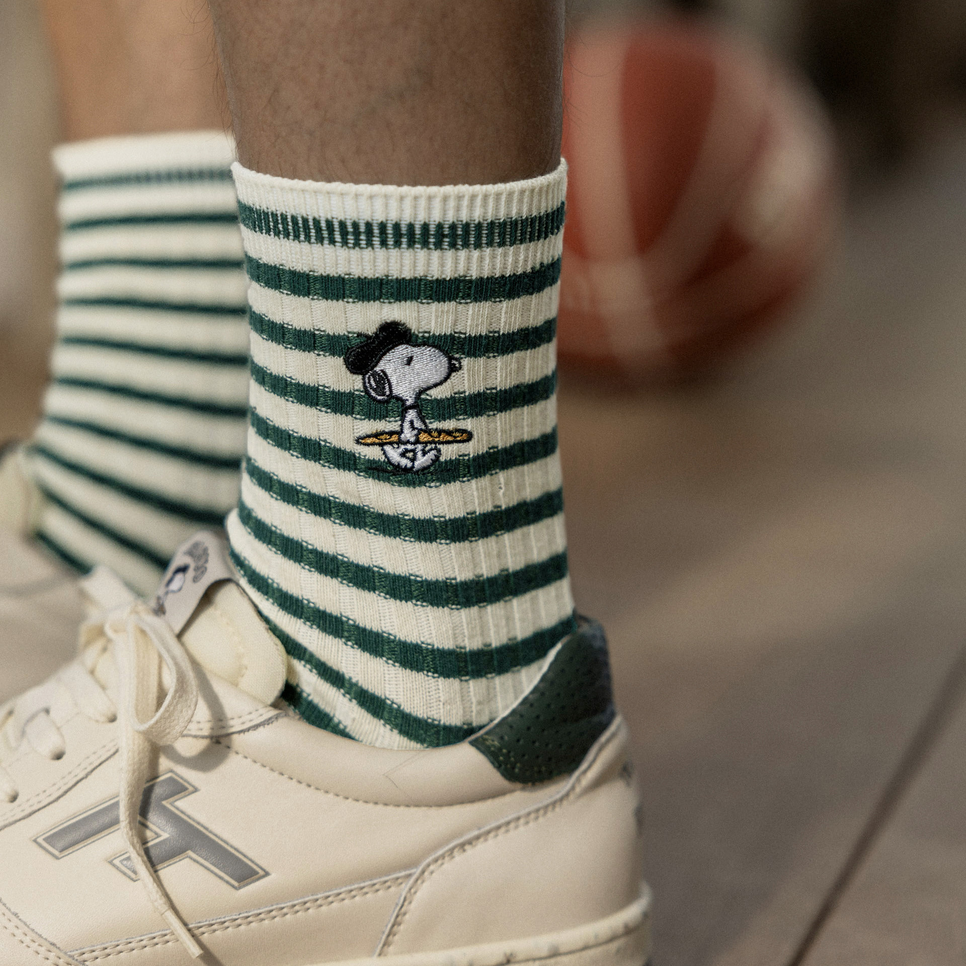 Chaussettes Peanuts écrues & vert foncé coton et polyester recyclé - modèle short socks x3