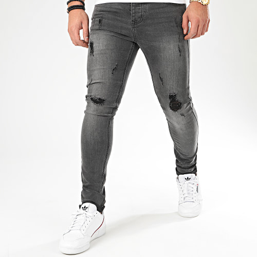 Jean Skinny Avec Déchirures 72148-U3 Gris Foncé Denim