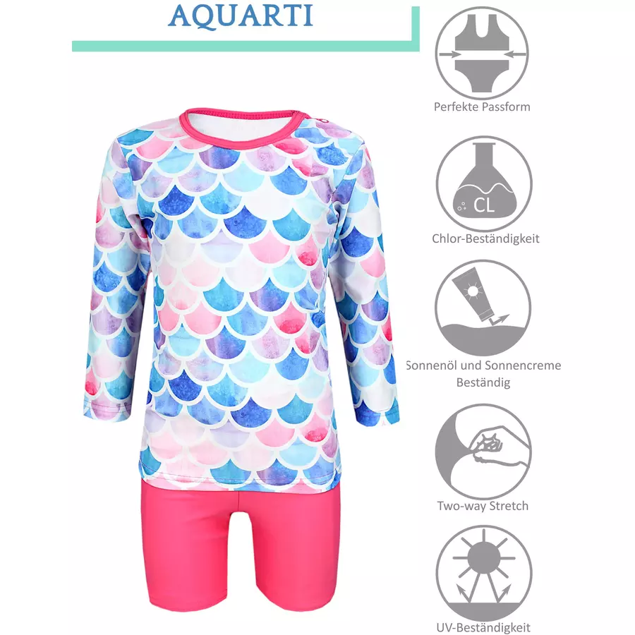Aquarti Baby Mädchen Zweiteiler Badeanzug Bade-Set Bade T-Shirt Badehose rosa