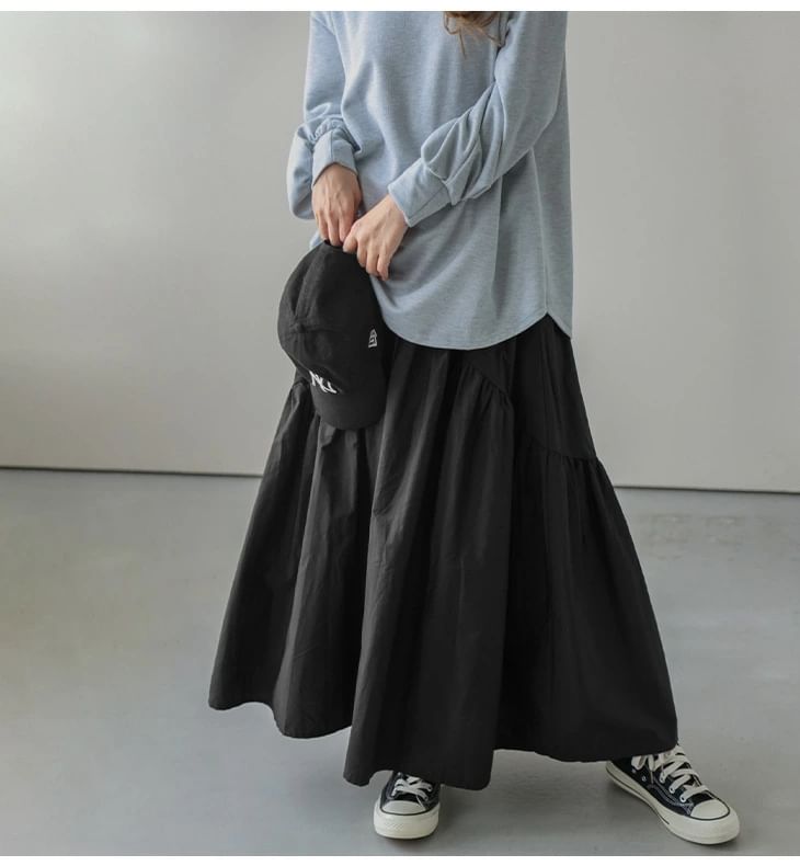 Fabrica - Effen A-lijn rok met elastische taille en lagen
