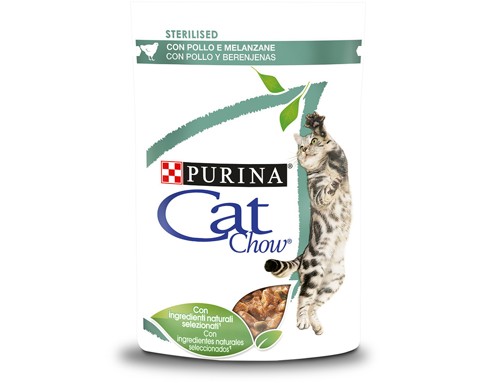 COMIDA HÚMIDA PARA GATO CAT CHOW ESTERILIZADO COM FRANGO E BERINGELA 85G