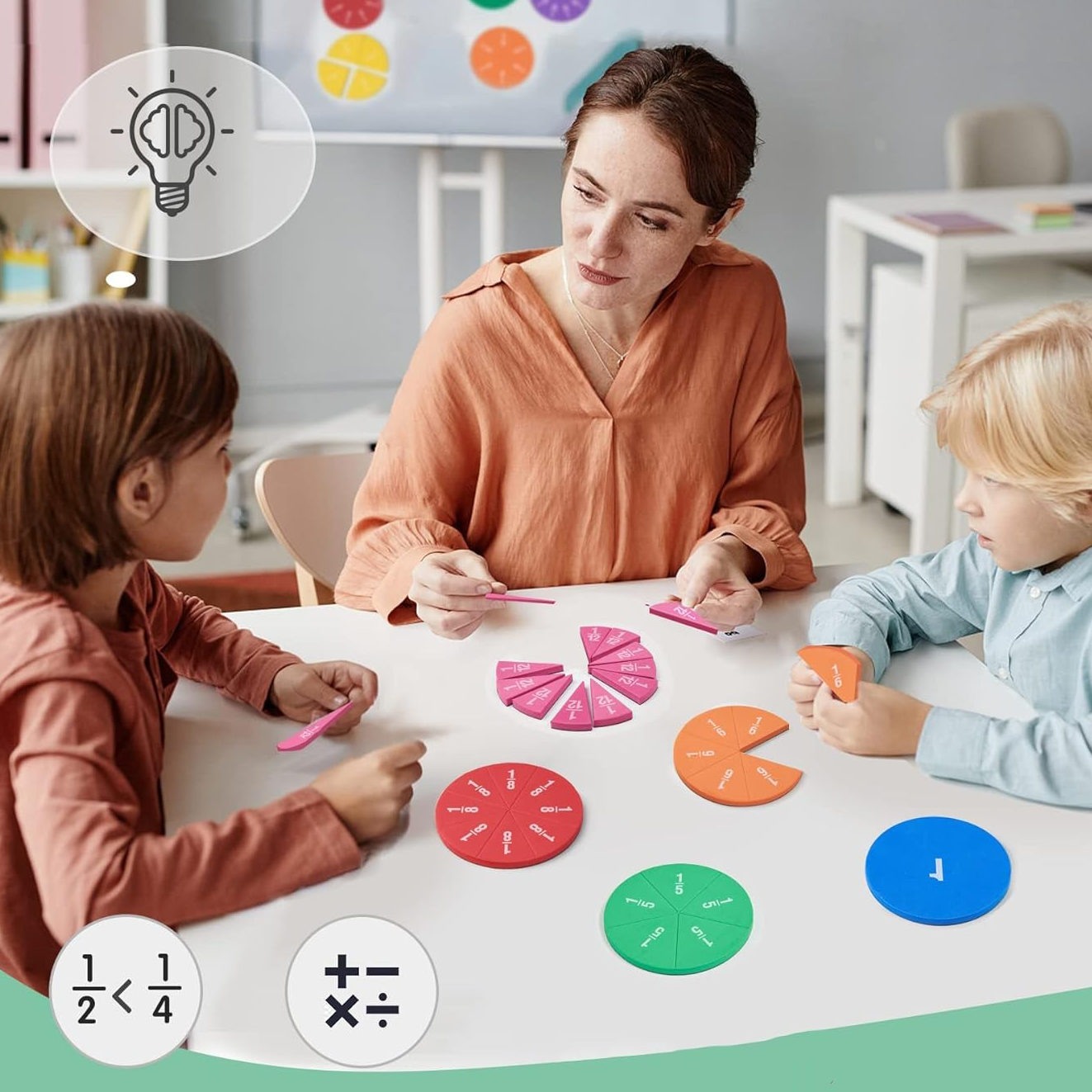 (9er Set) Magnetisches Mathematik Spielzeug Bruchrechnen Pädagogisches Montessori Zahlen Lernspiel - Bunt