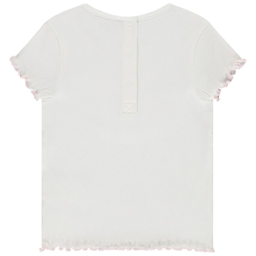 T-shirt manches courtes côtelé print floral pour bébé fille - Ecru