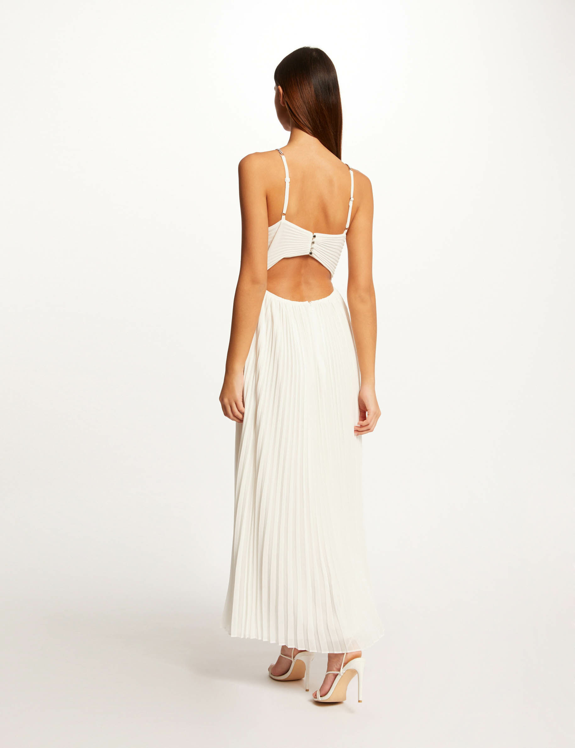 Robe longue évasée plissée à dos nu ecru femme - ecru