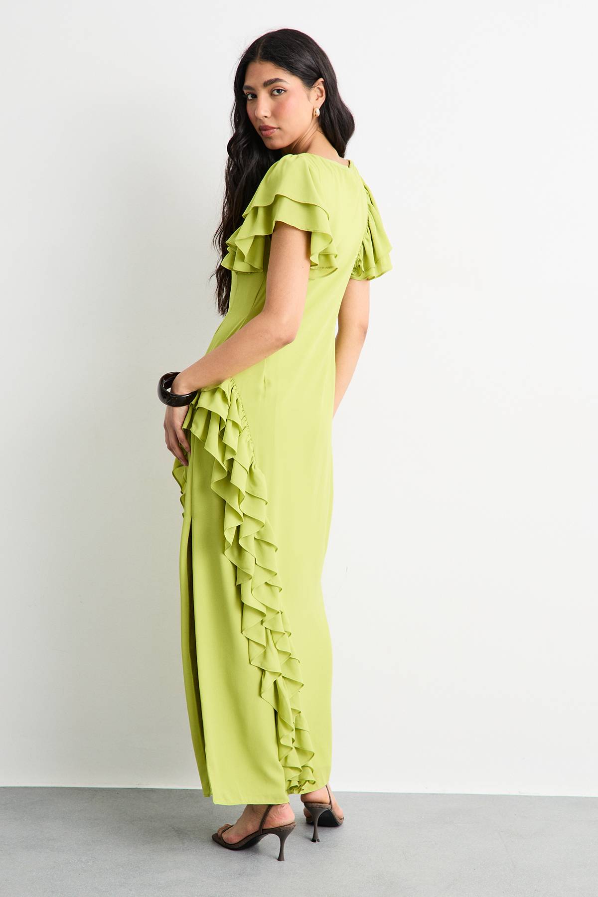 Warehouse Robe Maxi à Fente Latérale avec Détails Volantés
