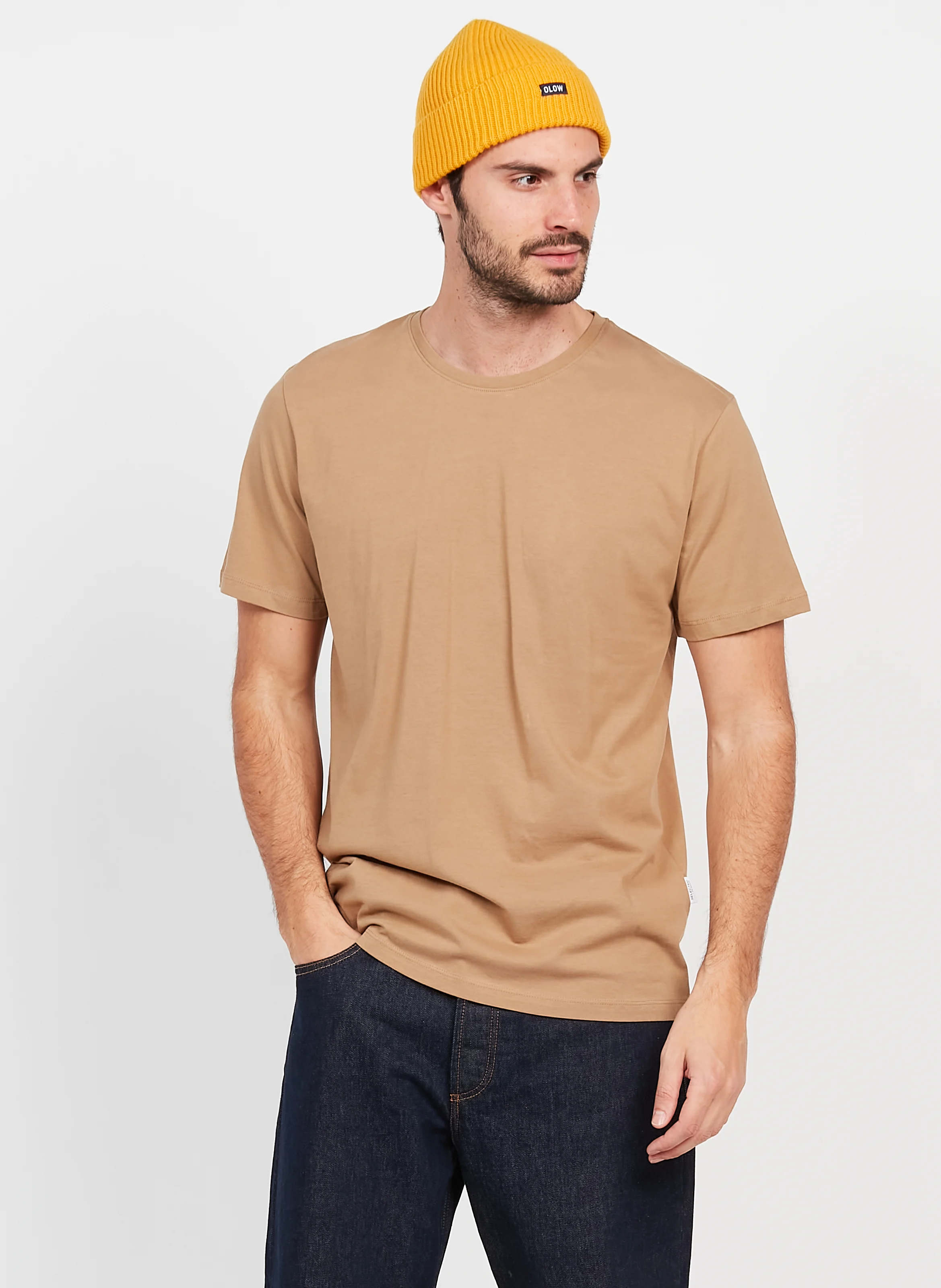 Tee-shirt droit col rond en coton | Marron