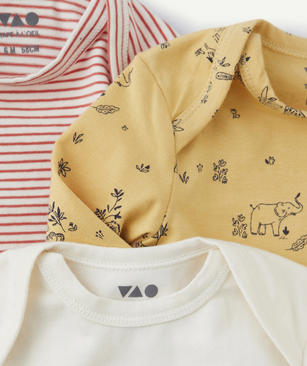 LOT DE 3 BODIES BÉBÉ EN COTON BIO IMPRIMÉ À RAYURES THÈME NATURE