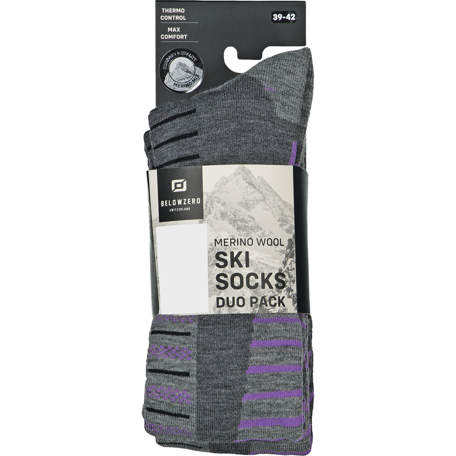 Belowzero Unisex-Skisocken Merino 2er-Pack 35-38, lila