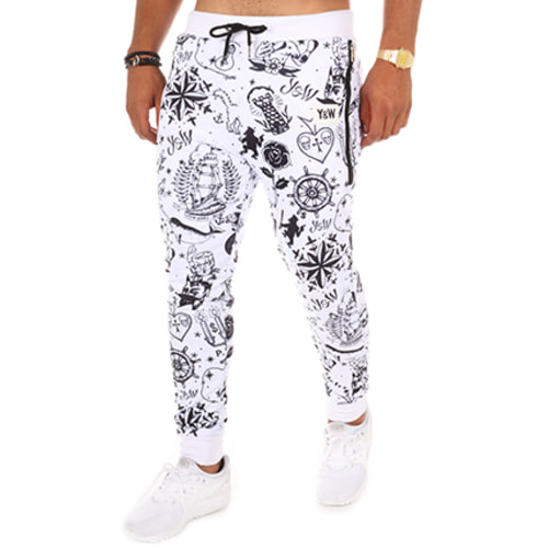 Pantalon Jogging Reversible Marin Blanc