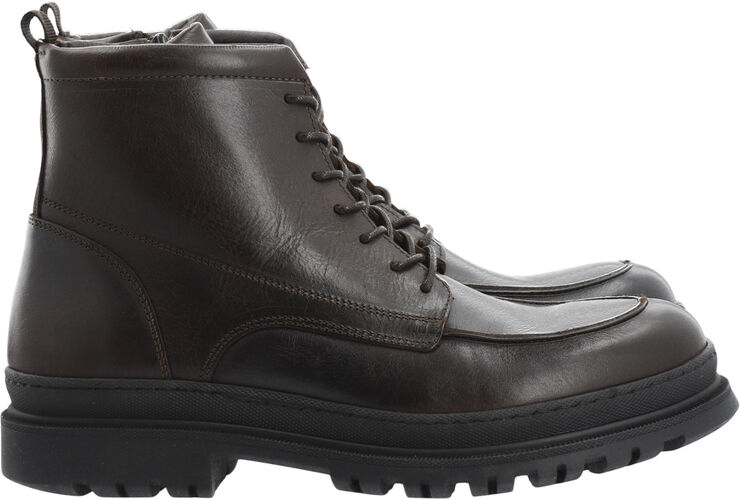 Bianco BIAGRANT Warmlined Moc Toe Lace Up Boot Tumbled Leather Dark brown