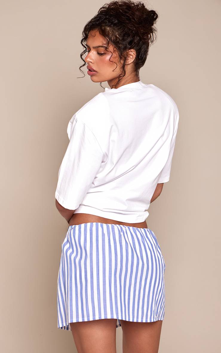 Bleu Jupe-short En Coton Rayé Avec Détail Cache-cœur