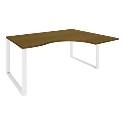Bureau compact LOFTER - L160 cm - Retour à droite - Plateau imitation noyer - pied blanc - (pied de renfort obligatoire à rajouter - non inclus)