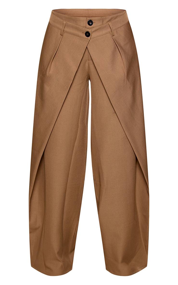Taupe Pantalon Jambe Tonneau À Détails Plissés Chaleureux