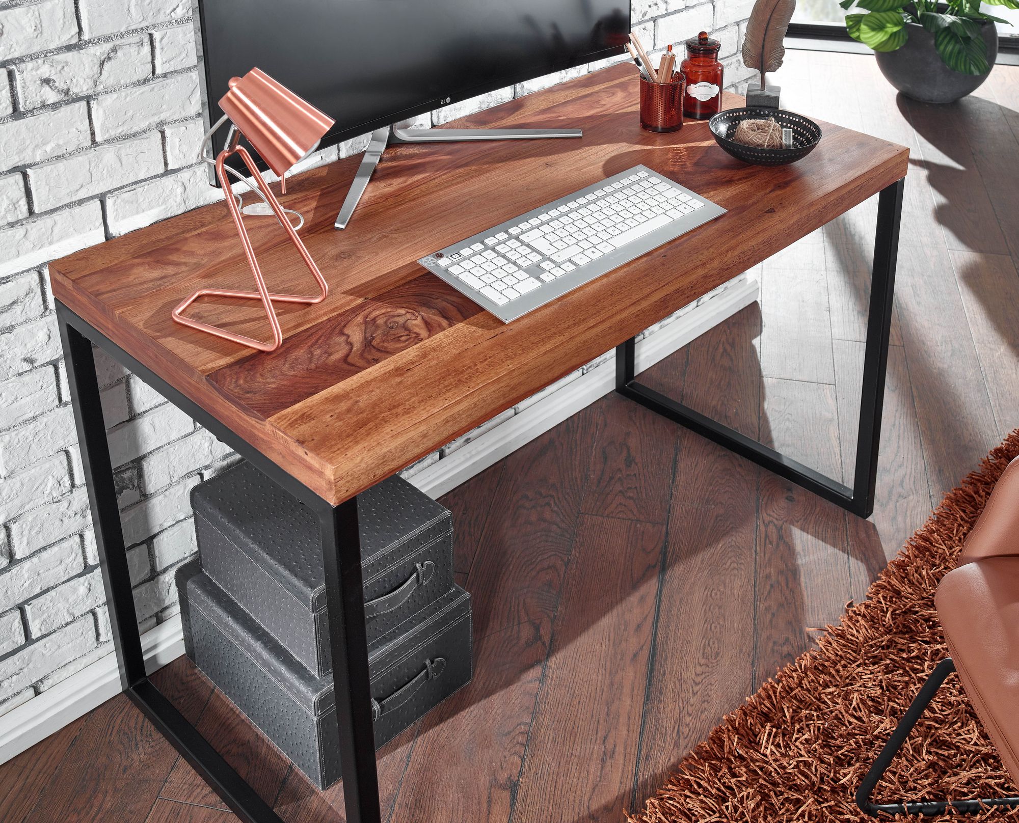 Schreibtisch FineBuy Bürotisch Massivholz 117x59x76,5 cm Computertisch Tisch