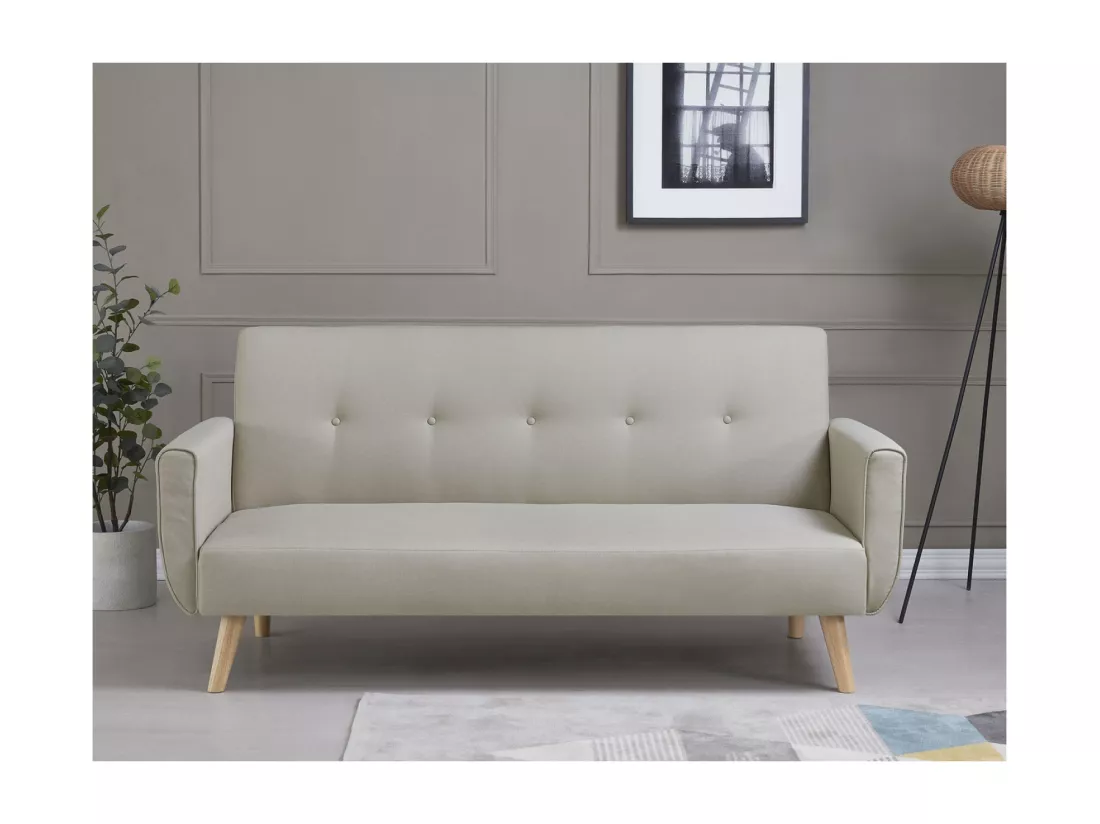 Canapé scandinave convertible 3 places tissu beige BERLIN