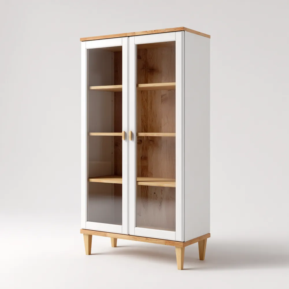 Vitrine 80x40x180 cm – Weiß/Eiche – Skandinavisches Design