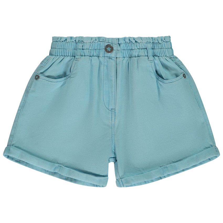 Short uni en toile armurée pour fille - Bleu moyen