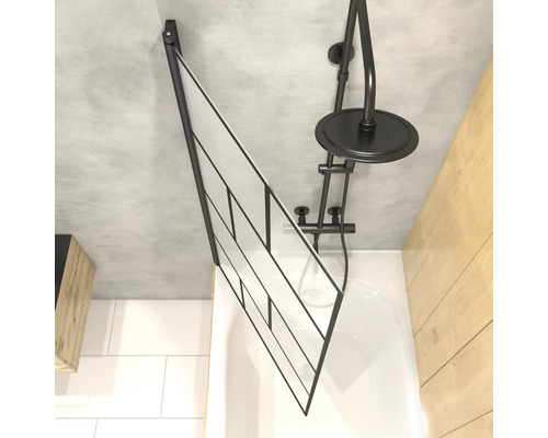 Badscherm, 1-delig, Aurlane Bricks, 75 x 125 cm, helder glas, profielkleur zwart, FAC591