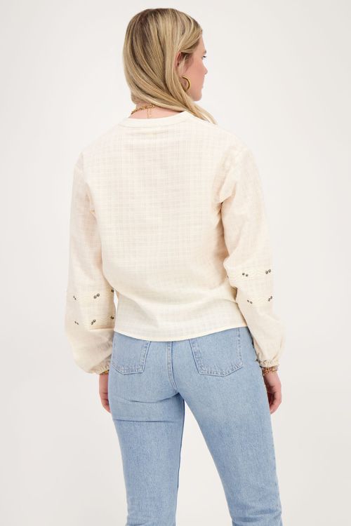 Beige blouse met tapes en studs