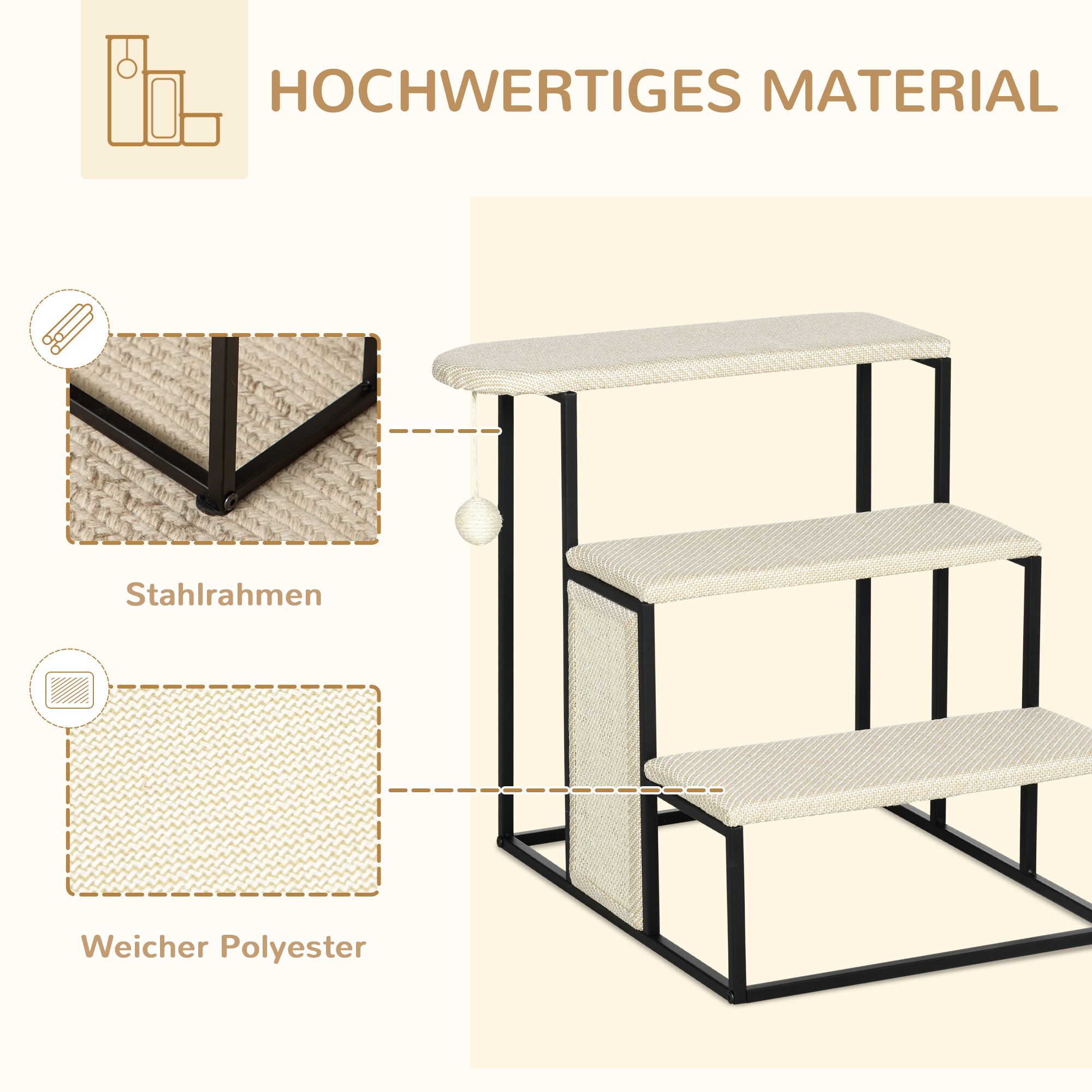 PawHut Haustiertreppe mit Kratzbrett schwarz, weiß 51L x 54B x 53H cm