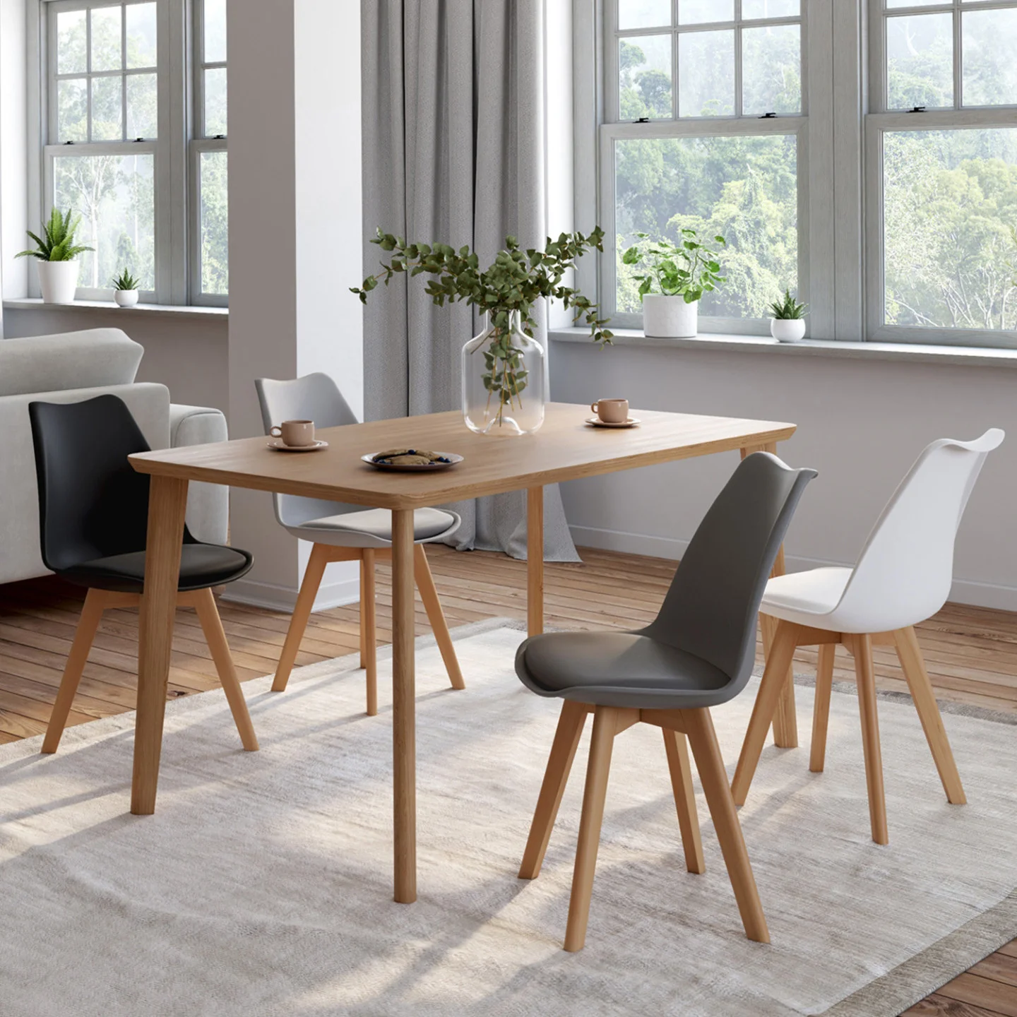 Lot de 4 chaises scandinaves SARA mix color gris foncé, gris clair, blanc et noir