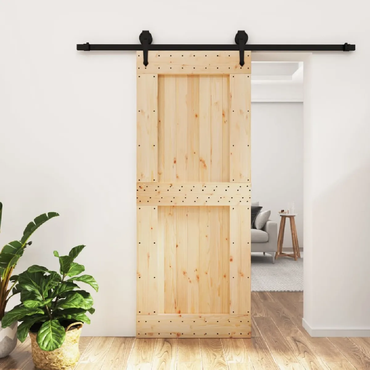 vidaXL Porte coulissante en pin massif - 85x210 cm