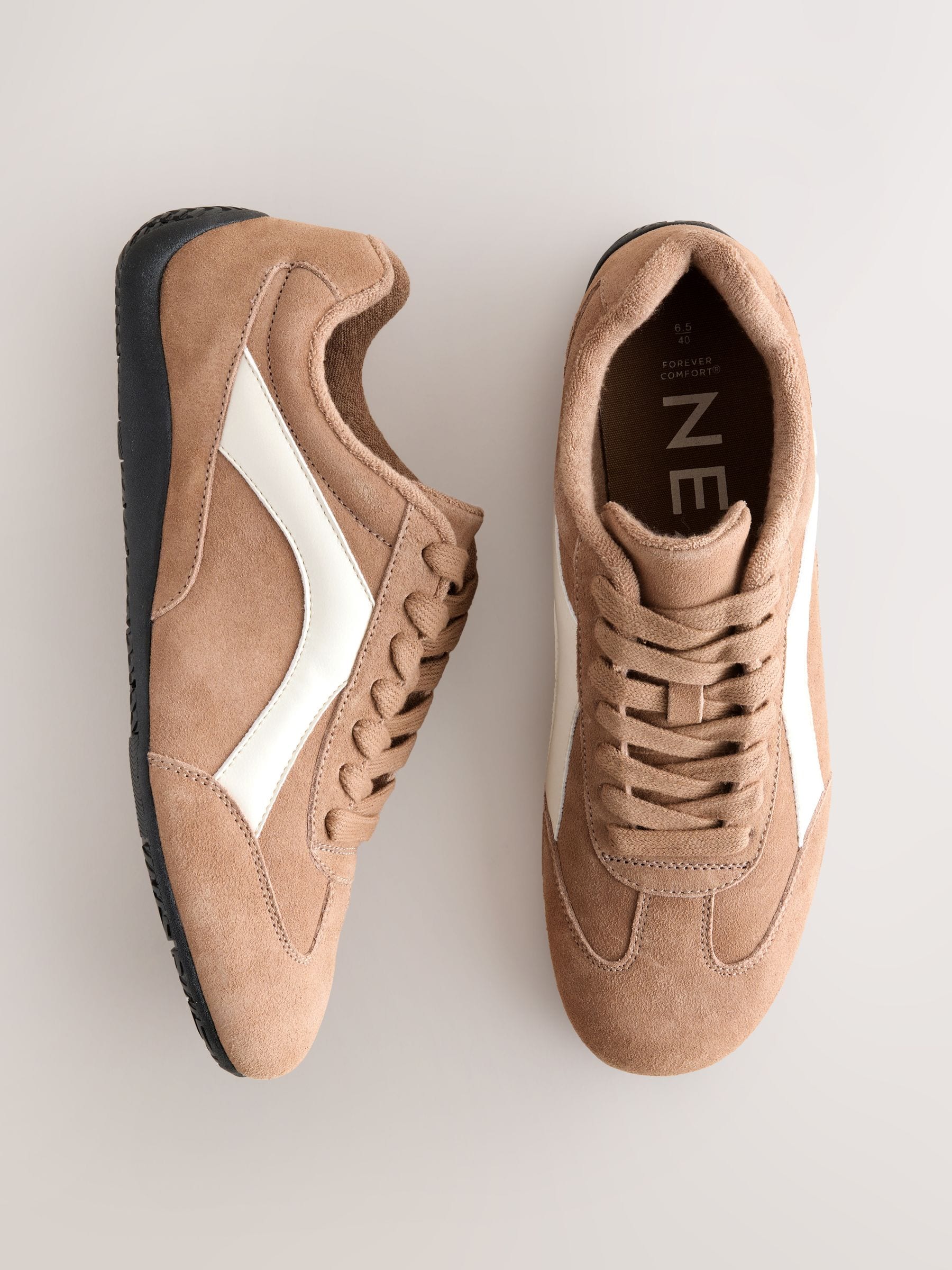Kameelkleurig suède - Forever Comfort® Leather Slimsole Lace-Up Trainers
