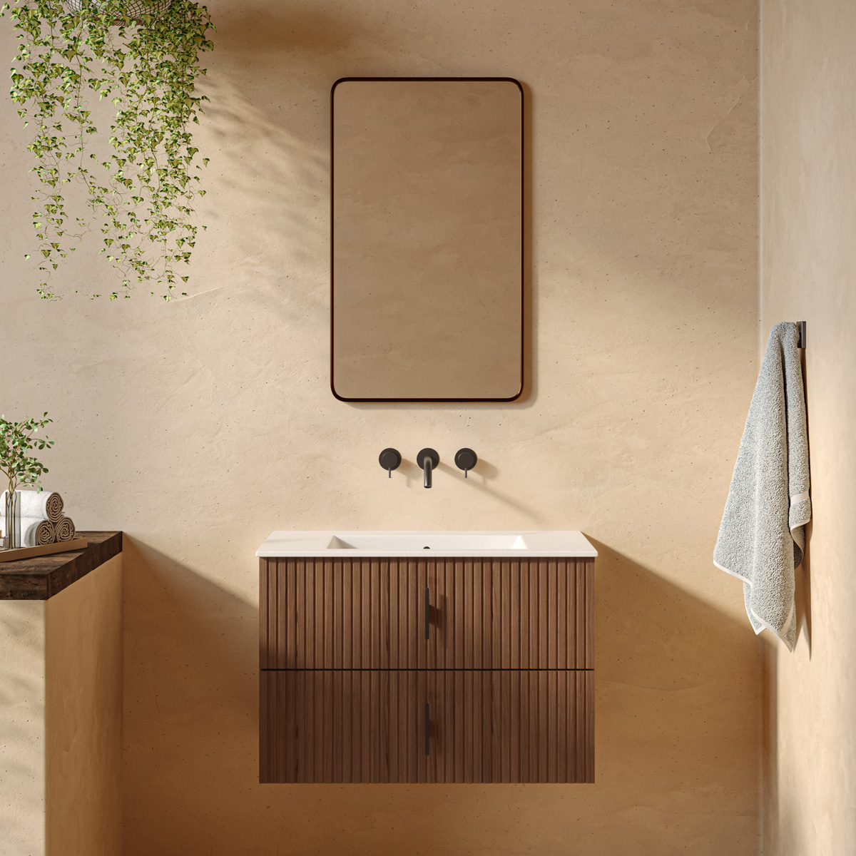 Muebles Raya onderkast ribbelfront 80cm met 2 softclose lades walnoot