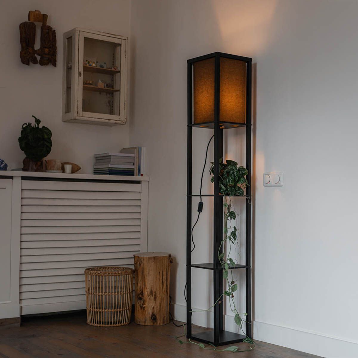Moderne vloerlamp zwart met stoffen kap - Stojan