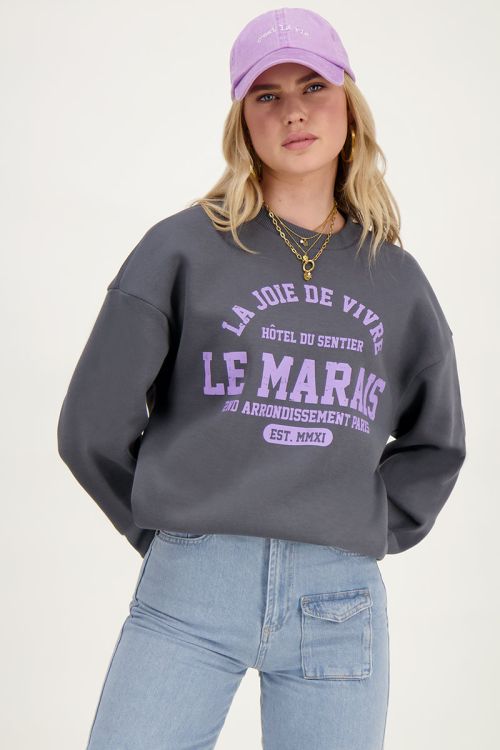 Donkergrijze sweater la joie de vivre
