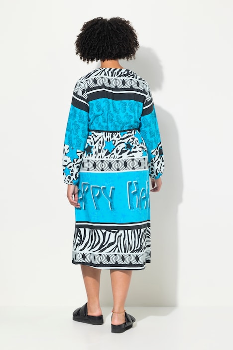 Midikleid, A-Linie, Allover-Print, elastische Taille