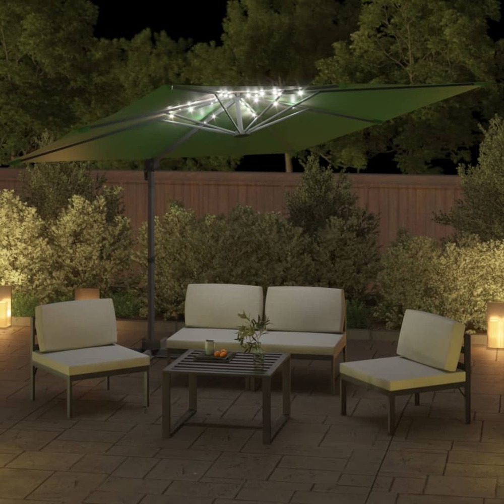 Parasol meuble de jardin cantilever à led 400 x 300 cm vert