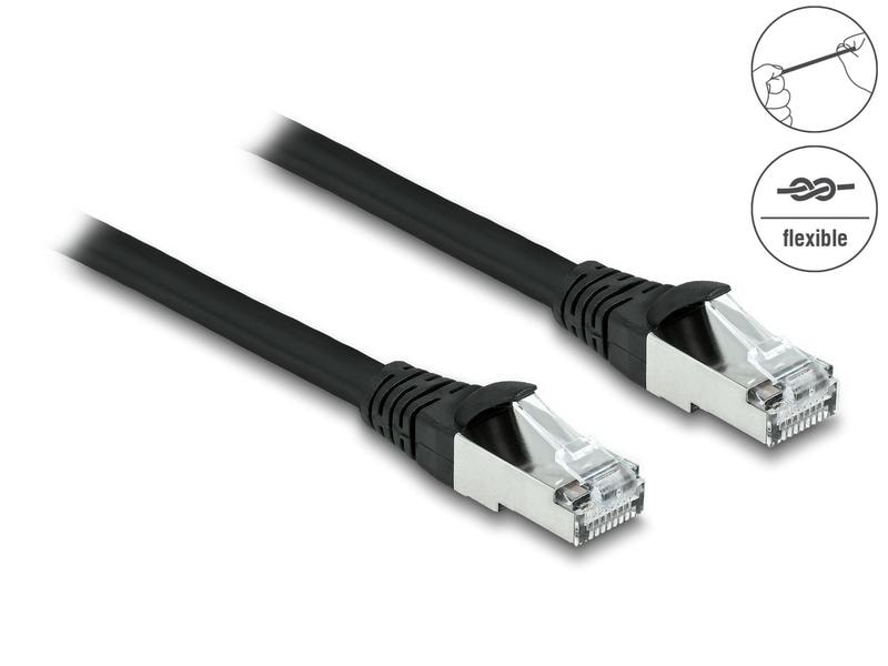 Delock Patchkabel Outdoor Cat 6A, S/FTP, 1 m, Schwarz Delock RJ45 Netzwerkkabel Cat.6A S/FTP PUR Outdoor 1 m schwarz