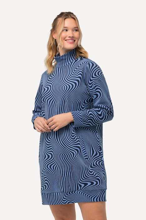 Loungewear-Kleid, Sterne, Stehkragen, Langarm