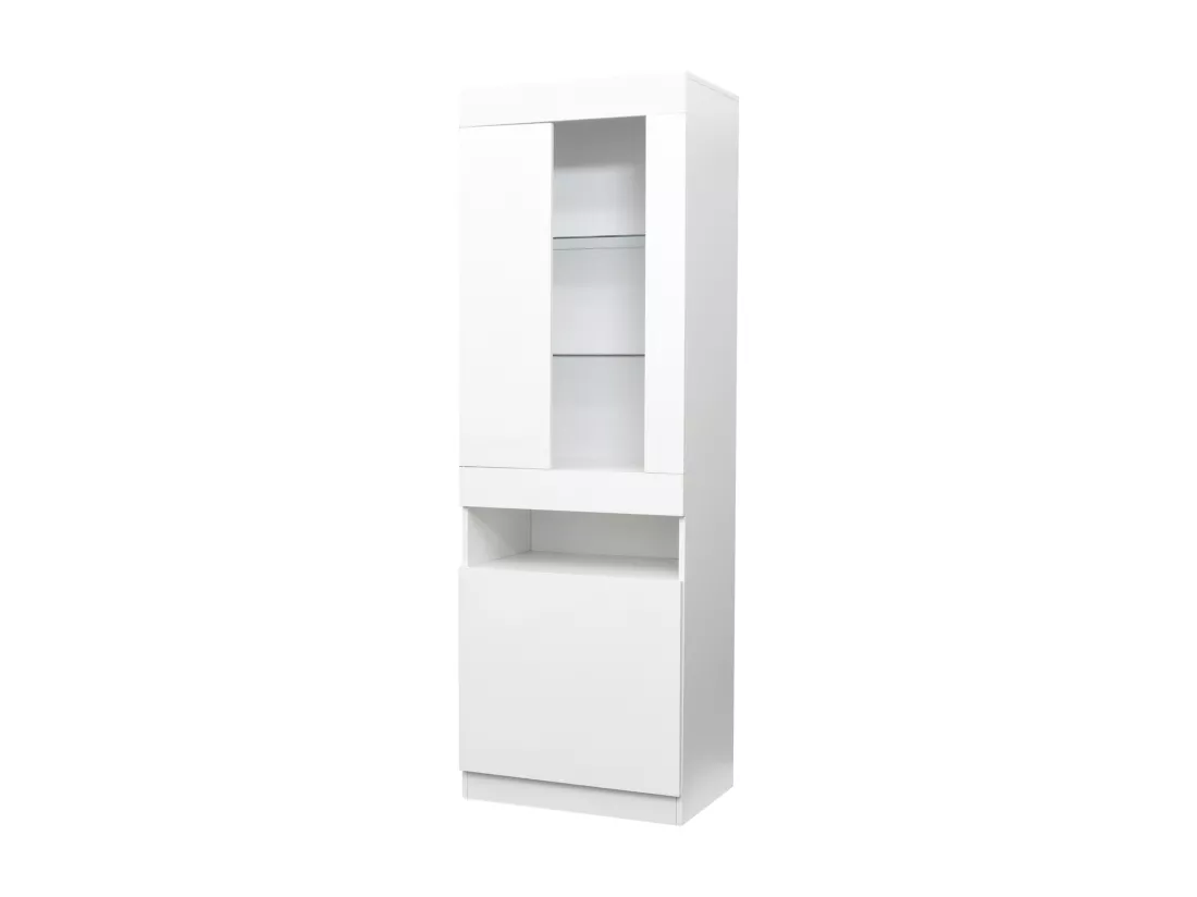 Vitrine moderne avec 2 portes et 1 compartiment - LEDs - hauteur 180 cm - panneaux de particules - blanc brillant