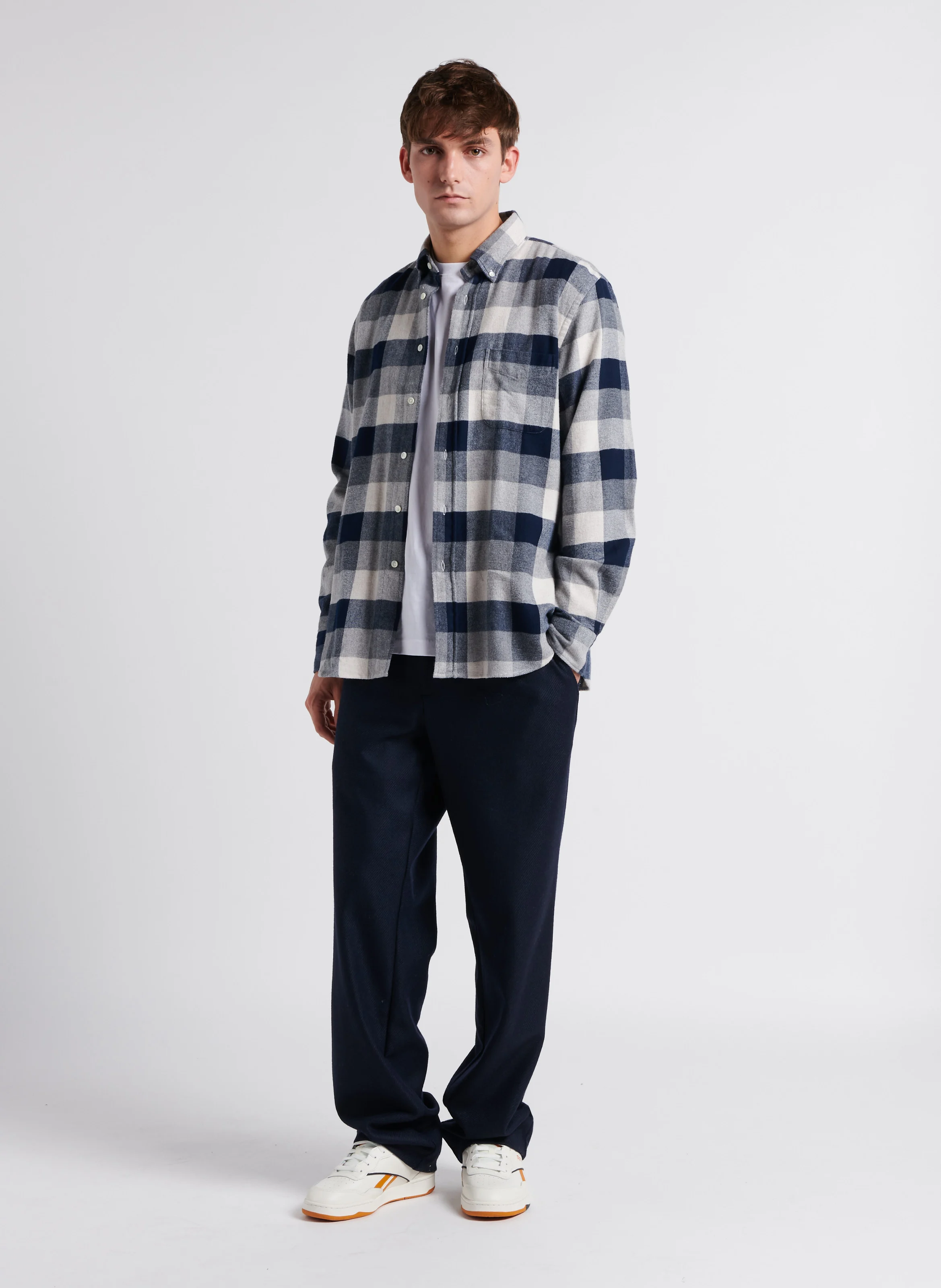 PITT - Chemise droite col classique à carreaux en coton | Bleu