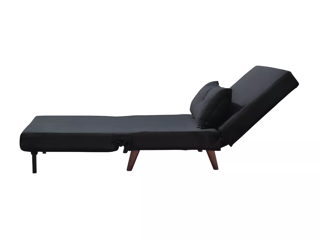 Fauteuil convertible noir en velours une place dimensions 80x90x84 cm lit 80x190x28 cm