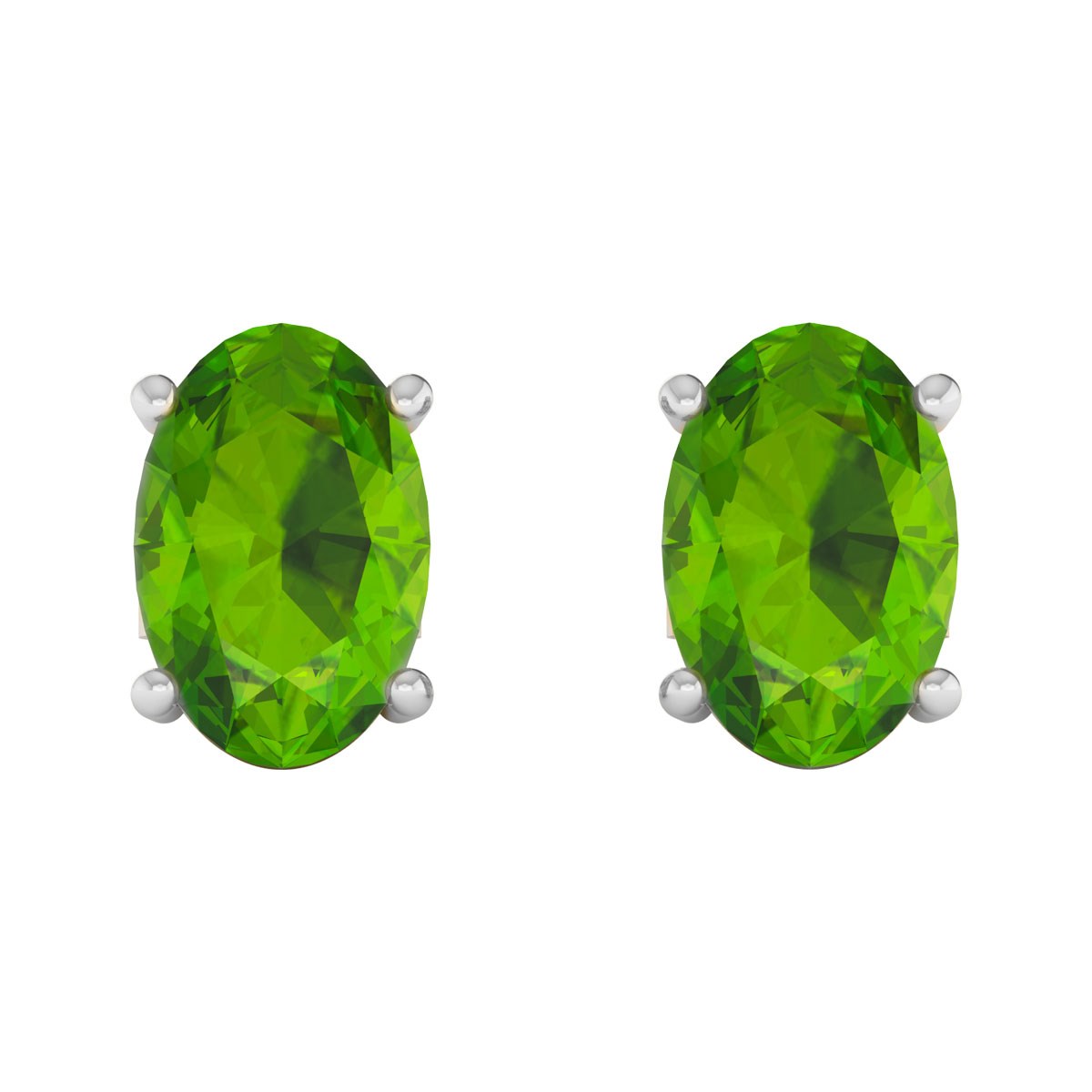 Boucles d'oreilles ADEN Or 585 Blanc et Péridot forme Ovale 1.15grs