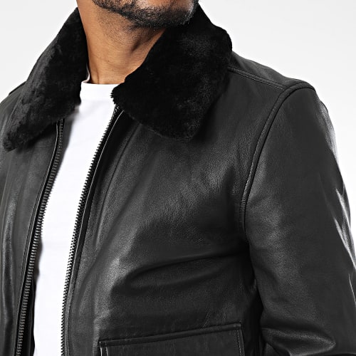 Veste En Cuir Col Fourrure LCAIRBORNE Noir